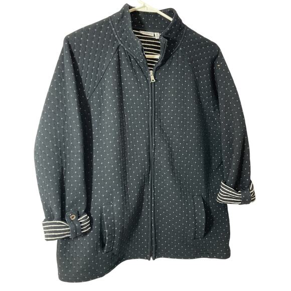Croft & Barrow Navy & White Quilted Knit Jacket Women’s Petite Large Full Zip - Picture 1 of 7